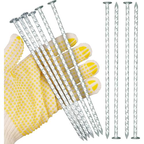 50 Pack Silver 8 Heavy Duty Spiral Landscape Spikes - Solid Galvanized Metal Garden Stakes for Fixing Paver Edging, Weed Barriers, Artificial Turf, Tent and More (50)