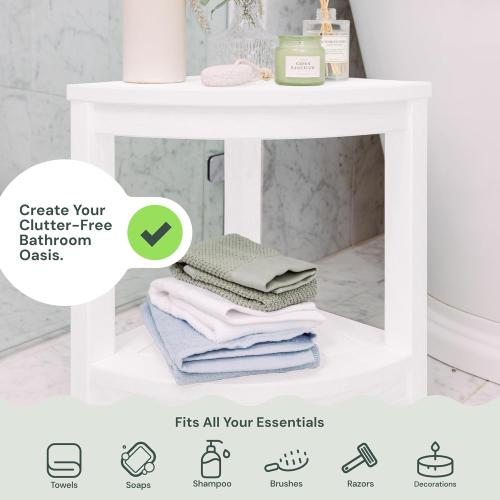 Waterproof Corner Shower Stool - White Waterproof Shower Bench for Shaving Legs & to Sit On - Easily Assembled Corner Bench & Shelf - Restroom Organizer - Restroom Home Decor