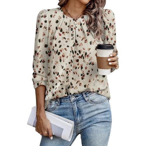 Size L....Samefar Womens Tops Dressy Casual Pleated Crew Neck Long Sleeve Shirts Office Work Chiffon Blouses