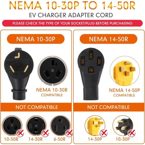 25ft EV Charger Adapter Cord Compatible with NEMA 10-30P to 14-50R, 30 Amp Dryer to 50 Amp EV for Level 2 Charging, Only for 3 Prong Old Dryer Outlet, STW 10 AWG with Handle, ETL Listed