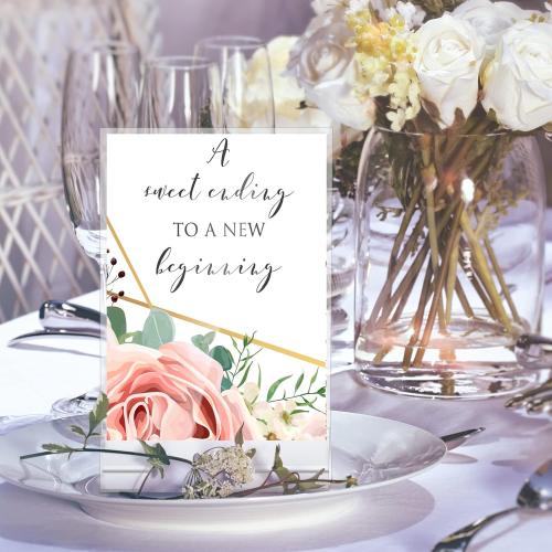 Yulejo 24 Pack Acrylic Sign Holder, Plastic Clear Table Display Holder Double Sided Menu Display Stands T Shaped Card Picture Frames for Office, Weddings, Meetings, Hotels (5 x 7 Inches)