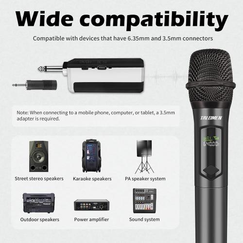 talomen Wireless Microphone,Professional Dual Handheld Cordless Dynamic Mic System with Rechargeable Receiver(160 Ft),Karaoke Microphone Set for Singing,Karaoke,Wedding,DJ,Party,Speech,Church,K60-2