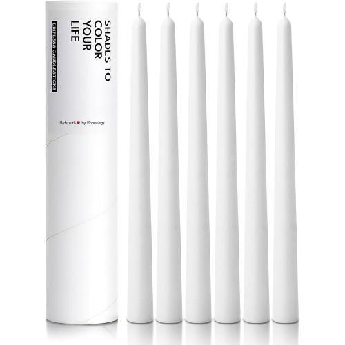 6 PK 10 Classic Taper Candles, White, 7-8 Hours Long Burning, Unscented Tall Candlesticks