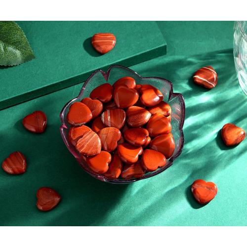 QINJIEJIE 20PCS Red Jasper Heart Stones Crystals Bulk Love Shaped Worry Stone Heart Rock Pocket Polished Palm Gems Crystal Reiki Balancing Wholesale Carved Stone Decor Gift
