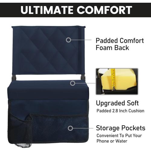 Sheenive Stadium Seats for Bleachers with Back Support, Bleacher Seats with Backs and Cushion Wide, Padded Portable Folding Comfort Stadium Chair with Shoulder Strap, Perfect for Sports Events