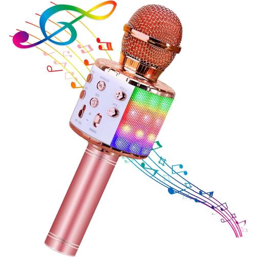 BlueFire 4 in 1 Karaoke Wireless Microphone with LED Lights, Portable Microphone for Kids, Great Gifts Toys for Kids, Girls, Boys and Adults (Pink) (no test)