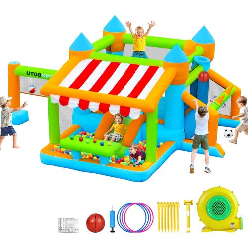 Inflatable Bounce House 176x136x80 inch Large Bounce Castle, with Blower, Ball Pit, Ball net, Ball Goal, for Indoor Outdoor Kid Sports/Playtime/Backyard Playground/Birthday Party