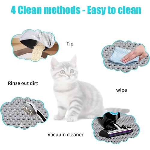 Cat Litter Mat, Kitty Litter Collector, Double Layered Honeycomb Design Waterproof, Anti Urine, Anti Slip, Easy to Clean, Limit Garbage (30x24, Grey)