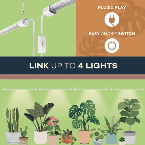LED Grow Light 4FT Full Spectrum Compact Linkable Lighting Fixture for Indoor Greenhouse Year Round Plant Seedlings, Essential Grow Slim Hanging Suspended Strip