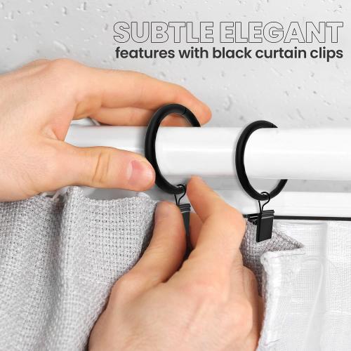40 Pack of 1.5 Black Curtain Rings with Clips 1.5 Inch Set of 40 Heavy Duty Curtain Hooks for Drapes, Caps, Pictures - fits on Rod Diameter Upto 1.25Inch/32mm… (Black, 1.5 Inch - 40 Pack)
