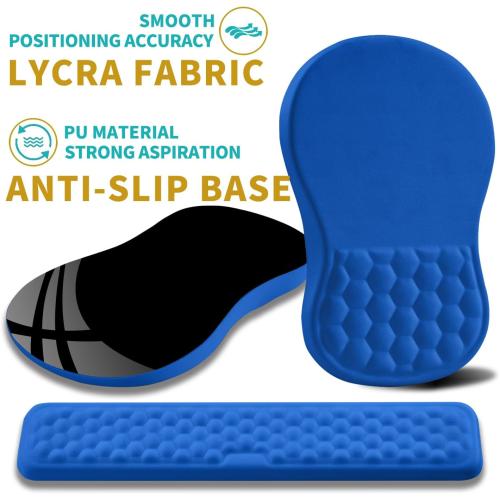 Hokafenle 2 in 1 Ergonomic Mouse Pad Wrist Support & Wrist Rest for Computer Keyboard Set, with Relieve Carpal Tunnel Pain Massage Bulge and Full Memory Gel Design (2In1 Set, Dg Blue)