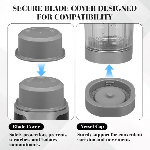 Portable Blender Blade Cover and Vessel Cap Compatible with Blast Portable Blender Bc100 Series and Bc151 Series, Replacement Accessories Lid Set, Plastic, Leak-proof Seal Dark Gray