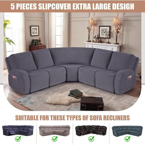 VANSOFY Extra Large Reclining Sectional Couch Covers, Washable 5-Piece Sofa Covers for L Shape Sectional Sofa Corner Seater, Thick, Soft Sofa Slipcovers (5 Seat Recliner Cover, Light Dark Gray)