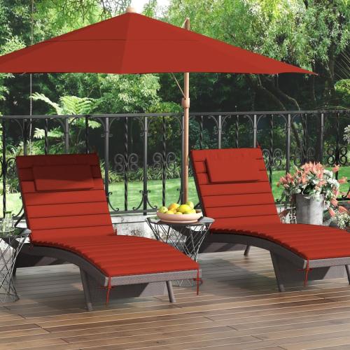Sundale Outdoor Olefin Quilted Lounge Cushion Set of 2, Patio Foldable Chaise Lounger Cushion, Water-Resistant Lounge Chair Pad with Straps Red, 80 x 26 inches