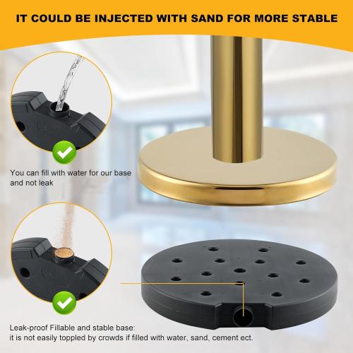 Berverra 6pcs Gold Stanchions and Red Velvet Ropes 4pcs, Red Carpet Ropes and Poles, Red Carpet Divider Stands Party Decorations, Gold Stanchions Queue Barrier Reception with Fillable Plastic Base