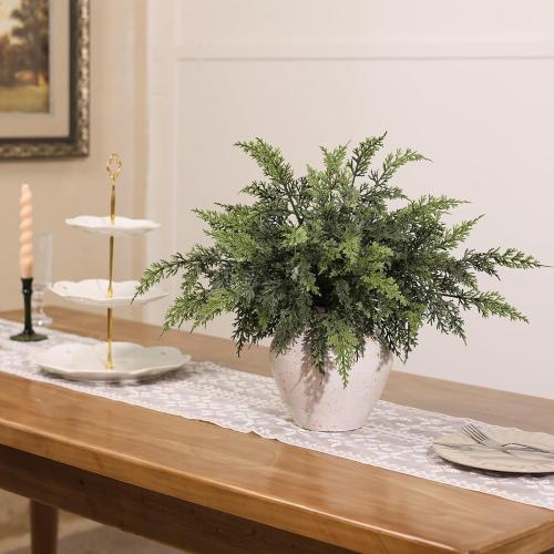 Real Touch Christmas Cedar Branches-18 Inches, Artificial Cedar Branch Faux Greenery Plants Stem Fake Pine Picks for Vase DIY Crafts Garland Wreath Xmas Indoor Outdoor Decor (12 Pcs)