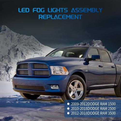 LED Fog Lights for Dodge Ram 2009-2012 1500, 2010-2018 2500, 2010-2018 3500 with Daytime Running Lights DRL Set Assembly 1 Pair Driving Fog Lamps Replacement
