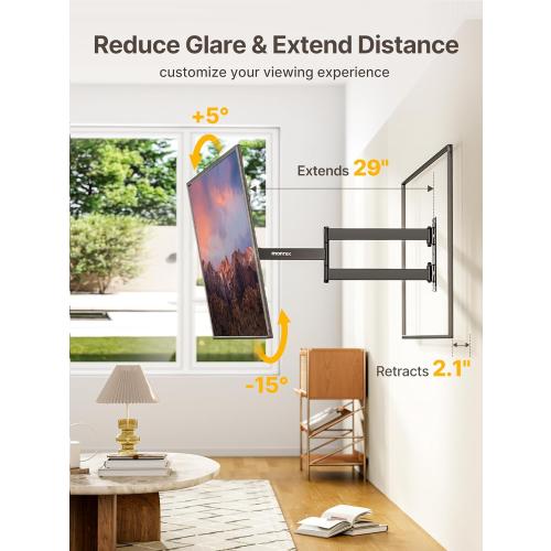 Size 23-65 InchmonTEK Long Arm TV Wall Mount for Most 23-65 Inch TVs, 29 Inch Long Extension TV Mount Swivel and Tilt, Full Motion Wall Mount Tv Bracket Fit Max VESA 400 x 400mm, Up to 77 lbs
