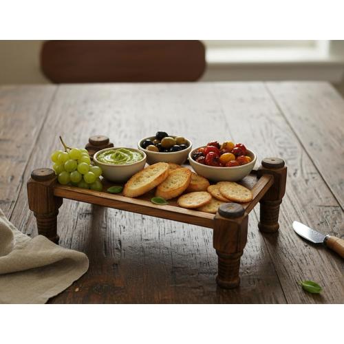 Size 11.5 Color Brown eSplanade Cot Charpai Khaat Serving Platter Tableware Serve-Ware for Home and Kitchen | Wood - 11.5 Inches - Brown