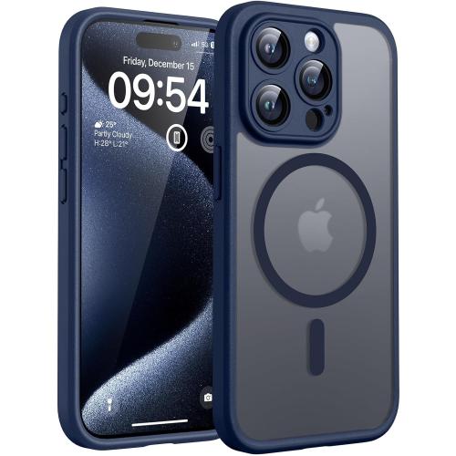 TOCOL Magnetic for iPhone 15 Pro Max Case, Upgraded Full Camera Protection, Compatible with Magsafe, Drop Protection, Translucent Matte Back Bumper Phone Cover 6.7-Inch(Dark Blue)