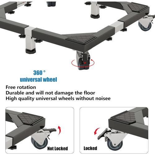 All Steel Mobile Base Heavy Duty Furniture Dolly Adjustable Mini Fridge Stand Washing Machine Stand Furniture Dolly for Washer, Refrigerator and Dryer yellow and grey with wheels