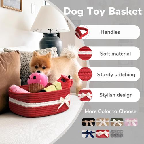 CHICVITA Small Storage Basket for Gifts, Gift Baskets Empty, Baby Basket for Toys, Towels, Decorative Woven Rope Baskets for Living Room, Red, 13x 10x 5