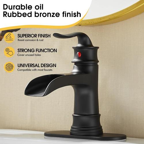FRANSITON Waterfall Faucet Bathroom Faucet Single Handle One Hole Matte Black Finish Large Spout Lavatory Faucets (Matte Black)