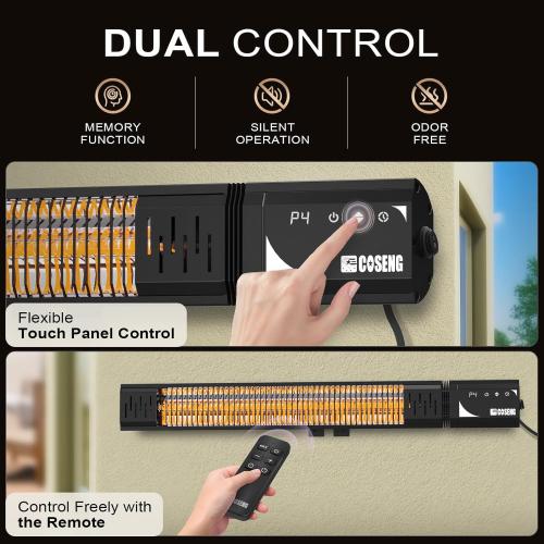 1500W Infrared Patio Heater, IP65 Waterproof Outdoor Electric Heater with Remote, 4 Heat Levels, 24H Timer, Memory Function, Fast Heating for Garage, Backyard, Black