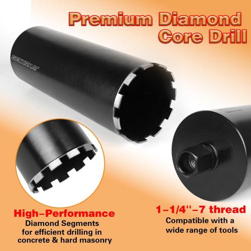 4 Diamond Core Drill Bit with 17-3/4 Total Length, 1-1/4-7 Thread, Laser-Welded Segments for High-Performance Drilling Cured Concrete, Brick, Stone, Masonry Walls and Floors