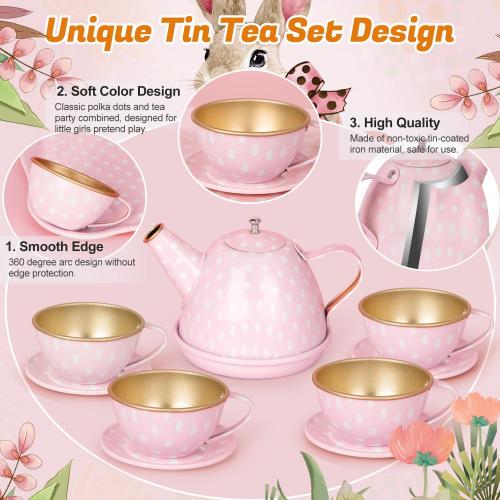 Tea Party Set for Little Girls, 49PCS Princess Tea Time Toys Including Tea Set Dessert Carrying Case, Kids Kitchen Pretend Playset, Tea Set for Girls Birthday Toddler Age 3-8, Pink