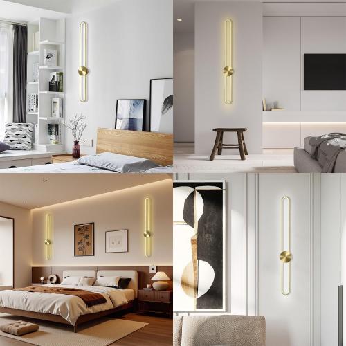 Modern Wall Sconce Dimmable 3000K/4000K/6000K LED Wall Light Fixture, Hardwired Wall Lamp for Living Room, Dining Room, Bedroom, Hallway, Lobby, Entryway (Brushed Gold, 22inch/H56cm)