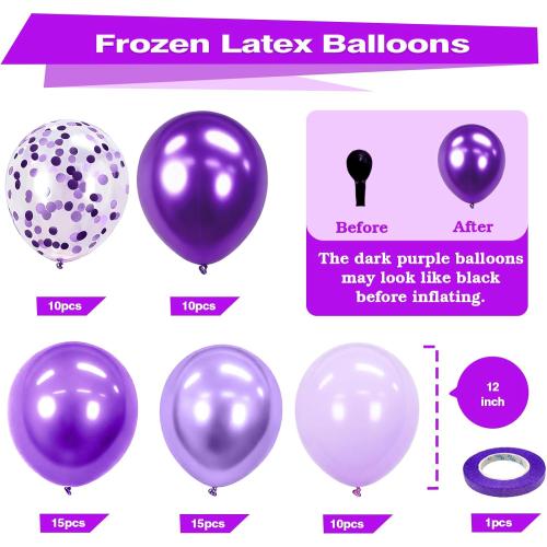 Bezente Purple Latex Balloons Kit, 60pcs 12 inch Dark Purple Metallic Chrome Confetti Lavender Lilac Balloons for Women Birthday Wedding Baby Bridal Shower Halloween Themed Party Decorations
