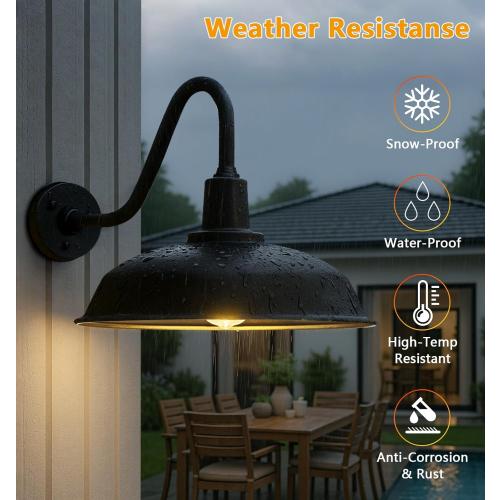 21 Large Black Outdoor Gooseneck Barn Light, Modern Vintage Style Barn Gooseneck Light for Garages, Farmhouses and Porches