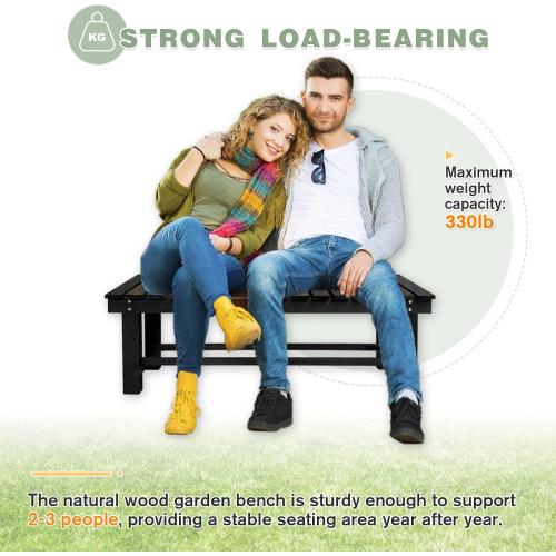 Black Outdoor Garden Bench, Wood Patio Bench Weatherproof Outdoor Backless Bench, Anti-Corrosion and Anti-Rust Garden Benches for Garden Lawn Porch Park Backyard