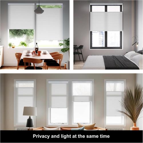 CREAM AND WHITE Boolegon Top Down and Bottom Up Light Filtering Cellular Shades Cordless Honeycomb Blinds for Windows Custom Size, White, Any Size
