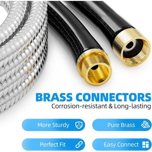Stainless Steel Garden Water Hose 50 FT, Flexible and Lightweight Pipe, Non-Expandable Heavy Duty Metal Waterhose with Brass Fittings for Reel, Yard, Outdoor, Boat