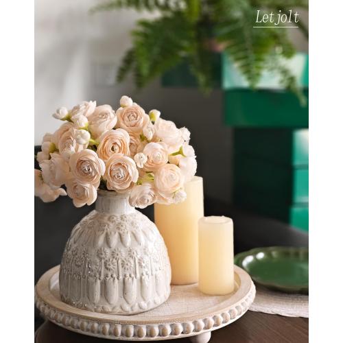 Letjolt Ranunculus Artificial Flower Light Champagne Silk Flowers Faux DIY Bouquet for Wedding Engagement Centerpieces Arrangements Bridal Shower Decorations Home Decor 18pcs