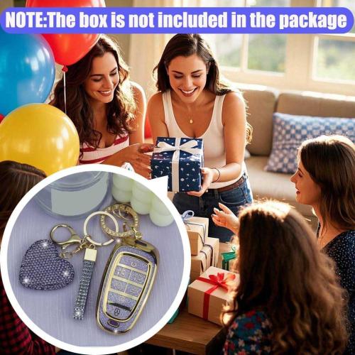 Key Fob Cover with Diamond Keychain Fit for Hyundai Car Key Holder Case Compatible with Hyundai 2024 2023 2022 Sonata Santa Fe Nexo Tucson Palisade Key Protector, 7 Buttons (Purple-Heart)