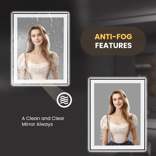 LOAAO 24X36 LED Bathroom Mirror Black Framed, Anti-Fog, Dimmable, Lighted Bathroom Vanity Mirror for Wall, Memory Function, Tempered Glass