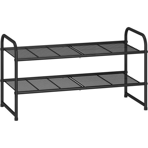 Simple Trending 2-Tier Stackable Shoe Rack, Metal Shoe Shelf Storage Organizer, White