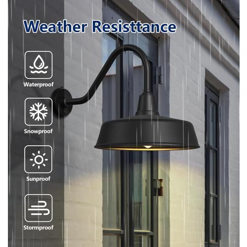 21 Large Outdoor Gooseneck Barn Lights Dusk to Dawn - Classic Farmhouse Light Fixtures with Extended Arms for Garage, Front Door, Porch Lights 2-Pack.