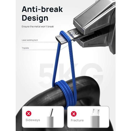 JSAUX Micro USB Cable for Android, (2-Pack 6.6FT) Kindle Charger Cord Replacement, Nylon Braided USB Micro Charging Cable Compatible with Galaxy S7 S6 J7 Edge Note 5, Kindle, MP3-Blue