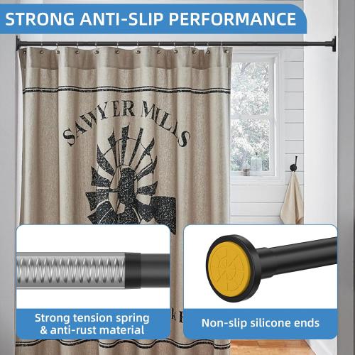 CorkLatta Matte Black Shower Curtain Rod,1 Inch Diameter Stainless Steel Adjustable Spring Tension Rods 32 to 80,with Holders,Anti-Slip,Curtain Rods No Drilling(1 Pack)