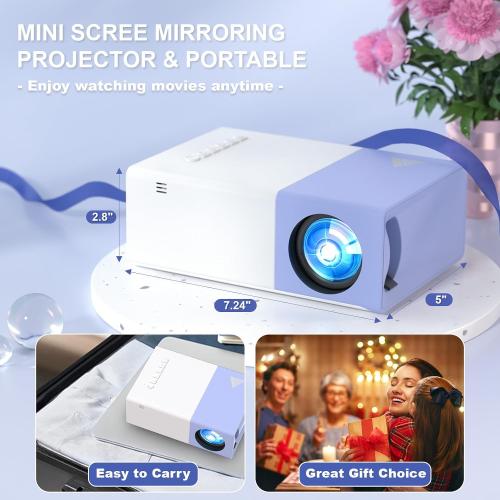 Mini Projector with WiFi - Portable 1080P HD Movie Projectors, Outdoor Compatible with Phone/Tablet/Laptop/TV Stick- Purple White