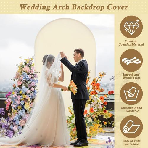 7.2FT Arch Backdrop Cover, Beige Spandex Arch Cover Stretchy Backdrop Stand Cover with Balloon Tying Tools for Wedding Ceremony Baby Shower Birthday Party Photo Background Arch Decorations