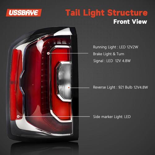 LED Tail Lights For 2016-2018 GMC Sierra 1500 SLT/Denali Left | Driver Side Taillight Assembly Rear Taillights with Bulbs and Harness GM2800295 84233587 84365930