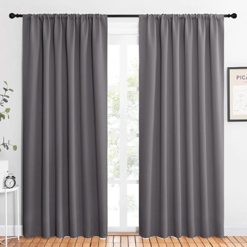 NICETOWN Blackout Curtain Panels for Window - Thermal Insulated Rod Pocket Blackout Drapes/Draperies for Dining Room (2 Panels, W62 x L84 inches, Grey)