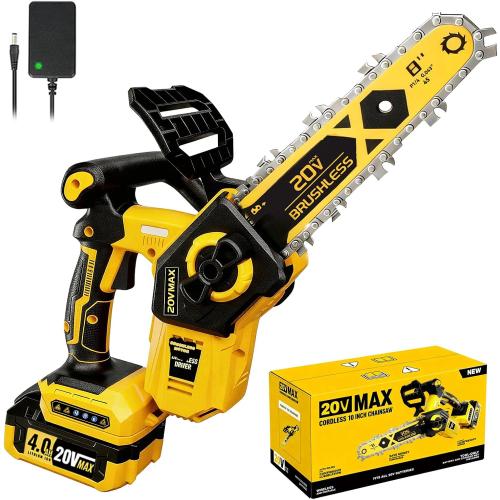 8 inch Cordless Chainsaw for Dewalt 20V MAX Battery, Brushless Pruning Electric Chainsaw with 4.0Ah Battery, Battery Powered Handheld Chain Saw for Wood Cutting, Battery & Charger Included‼️incomplete‼️