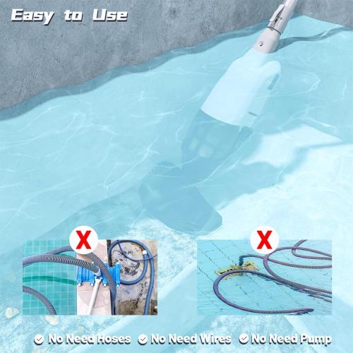 Cordless Pool Vacuum Cleaner for Above Ground Pool & In Ground Rechargeable Pool Vacuum Cleaner - 90 Mins Runtime, with 69 Telescopic Pole, Spa Vacuum for Hot Tub- Fast 3H Charge (Silver Grey)