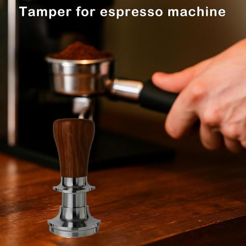 Coffee Espresso Tamper with WDT Tool, Coffee Press with Silicone Mat, 100% Flat Stainless Steel Base Tamper for Espresso Coffee Machine (Brown2, 51mm)